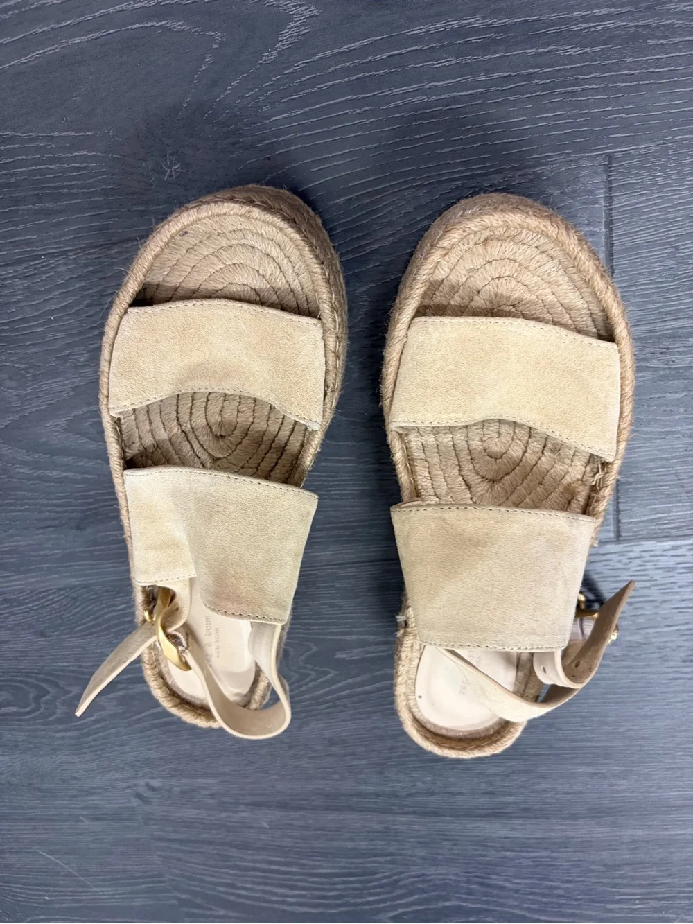 Rag & Bone  Odyssey 80 Suede Wedge Sandals Neutral Beige Size 37.5